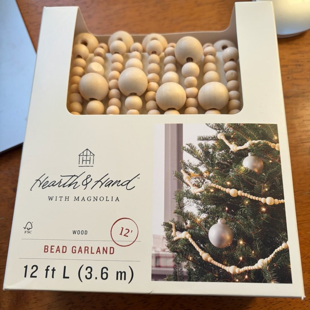 New Hearth & Hand with Magnolia  wood bead garland.
